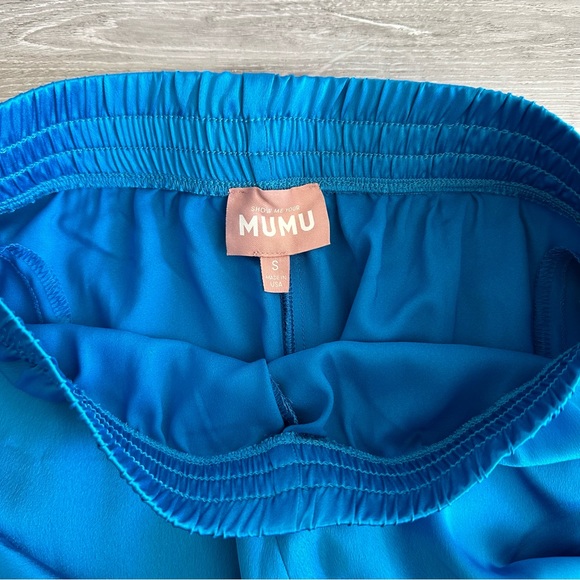 NWOT Show Me Your Mumu Irwin Blue Luxe Satin Wide Leg Pants Women's Small S - Picture 4 of 10